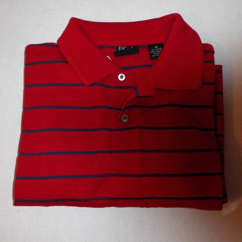 Jos A Bank Travelers Collection red & blue striped golf/polo shirt M short sleev